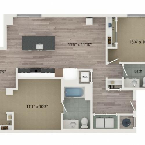 B1 Floor Plan | 2 Bedroom with 2 Bath | 1084 Square Feet | Sugarmont | Apartment Homes