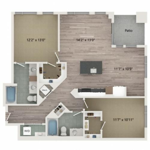B6 Floor Plan | 2 Bedroom with 2 Bath | 1202 Square Feet | Sugarmont | Apartment Homes