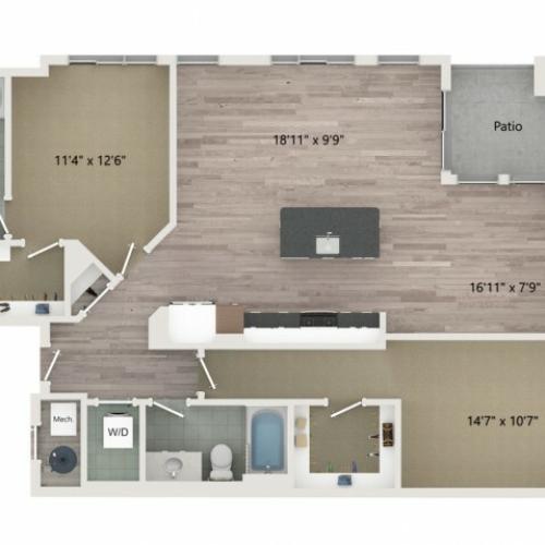 B11 Floor Plan | 2 Bedroom with 2 Bath | 1284 Square Feet | Sugarmont | Apartment Homes
