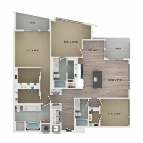 Penthouse C2 Floor Plan | 3 Bedroom with 3 Bath | 1810 Square Feet | Sugarmont | Apartment Homes