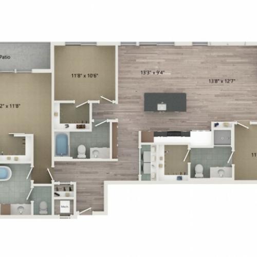 Penthouse C3 Floor Plan | 3 Bedroom with 3 Bath | 1751 Square Feet | Sugarmont | Apartment Homes