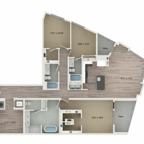 Penthouse C4 Floor Plan | 3 Bedroom with 3 Bath | 2053 Square Feet | Sugarmont | Apartment Homes