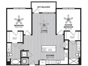 Highball Floor Plan | 2 Bedroom with 2 Bath | 1138 Square Feet | Alton Optimist Park | Apartment Homes