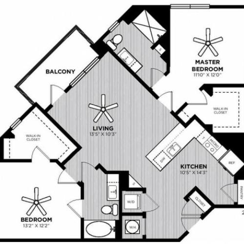 Pike Floor Plan | 2 Bedroom with 2 Bath | 1183 Square Feet | Alton Optimist Park | Apartment Homes