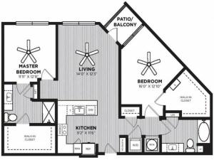 Peddler Floor Plan | 2 Bedroom with 2 Bath | 1242 Square Feet | Alton Optimist Park | Apartment Homes