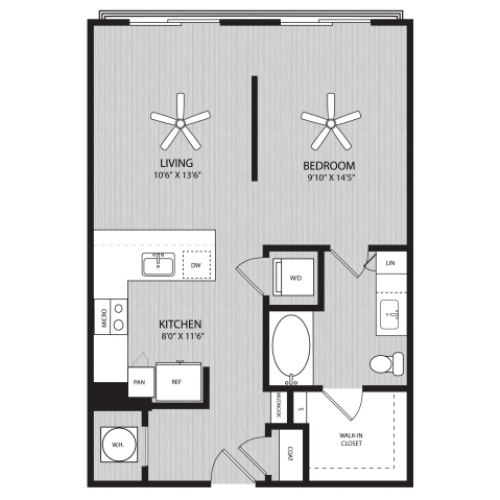 Ashcat Floor Plan | Studio with 1 Bath | 663 Square Feet | Alton Optimist Park | Apartment Homes