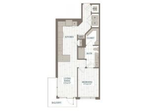 A1-MOMA Floor Plan | 1 Bedroom with 1 Bath | 749 Square Feet | The Hudson | Apartment Homes
