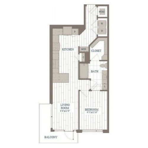 A1-MOMA Floor Plan | 1 Bedroom with 1 Bath | 749 Square Feet | The Hudson | Apartment Homes