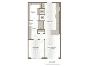 A2-Guggenheim Floor Plan | 1 Bedroom with 1 Bath | 750 Square Feet | The Hudson | Apartment Homes