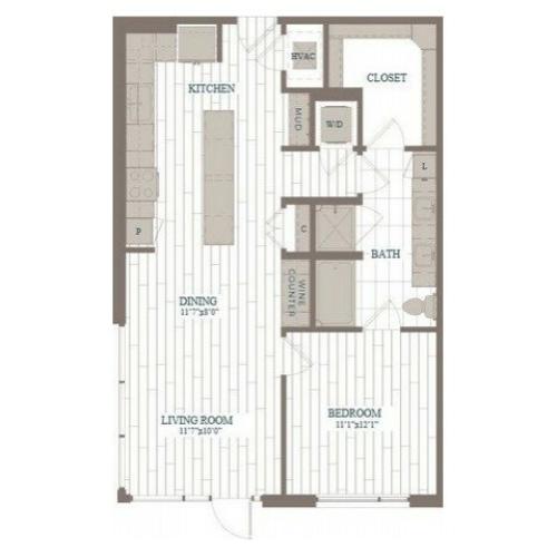 A4-Plaza Floor Plan | 1 Bedroom with 1 Bath | 873 Square Feet | The Hudson | Apartment Homes