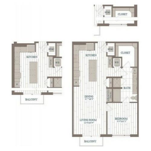A5a-Waldorf Floor Plan | 1 Bedroom with 1 Bath | 912 Square Feet | The Hudson | Apartment Homes