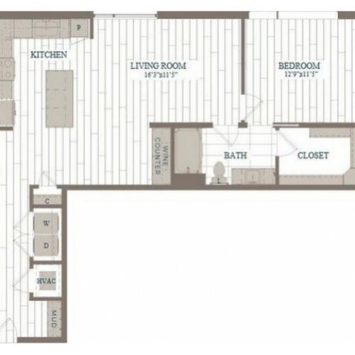 A6-Broadway Floor Plan | 1 Bedroom with 1 Bath | 958 Square Feet | The Hudson | Apartment Homes