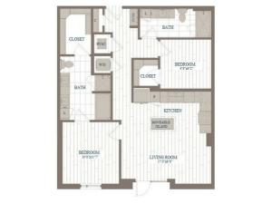 B3-Apple Floor Plan | 2 Bedroom with 2 Bath | 1009 Square Feet | The Hudson | Apartment Homes