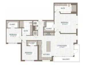 C1-Battery Floor Plan | 3 Bedroom with 2 Bath | 1631 Square Feet | The Hudson | Apartment Homes