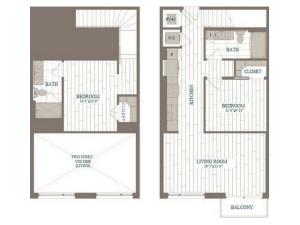 B10a-Rockefeller Floor Plan | 2 Bedroom with 2 Bath | 996 Square Feet | The Hudson | Apartment Homes
