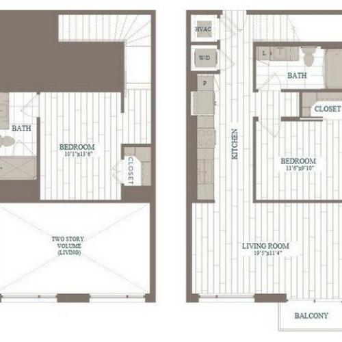 B10a-Rockefeller Floor Plan | 2 Bedroom with 2 Bath | 996 Square Feet | The Hudson | Apartment Homes