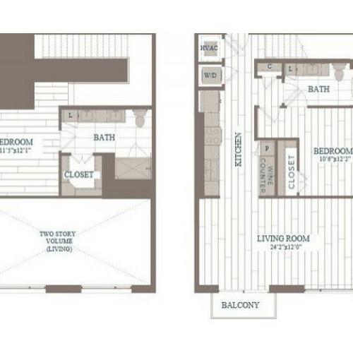 B30b-Greenwich Floor Plan | 2 Bedroom with 2 Bath | 1224 Square Feet | The Hudson | Apartment Homes