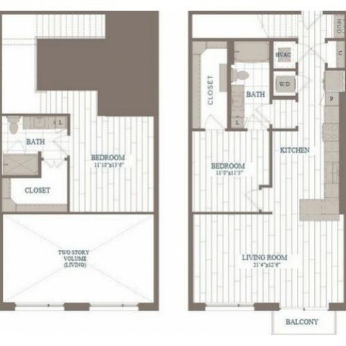 B40b-Prospect Floor Plan | 2 Bedroom with 2 Bath | 1295 Square Feet | The Hudson | Apartment Homes