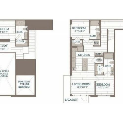 C60b-Queens Floor Plan | 3 Bedroom with 3 Bath | 1435 Square Feet | The Hudson | Apartment Homes