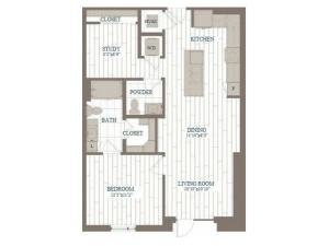 A10-Midtown w/ Study Floor Plan | 1 Bedroom with 1.5 Bath | 897 Square Feet | The Hudson | Apartment Homes
