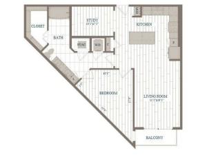 A20-Radio City w/ Study Floor Plan | 1 Bedroom with 1 Bath | 924 Square Feet | The Hudson | Apartment Homes