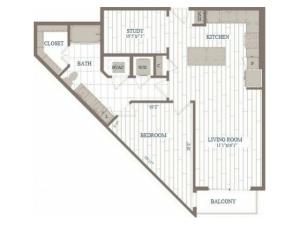 A20a-Empire w/ Study Floor Plan | 1 Bedroom with 1 Bath | 895 Square Feet | The Hudson | Apartment Homes