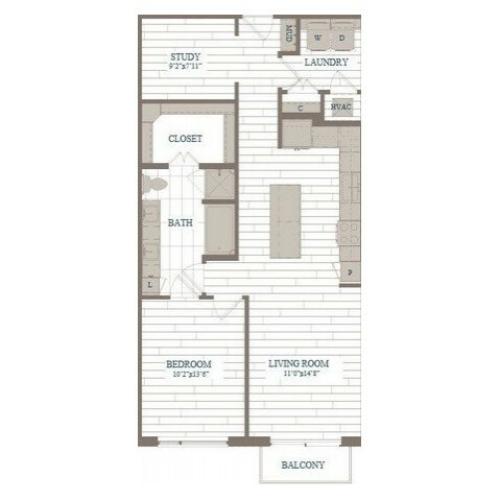 A40-Central Park w/ Study Floor Plan | 1 Bedroom with 1 Bath | 971 Square Feet | The Hudson | Apartment Homes