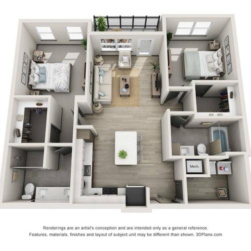 Redington - B1 Floor Plan | 2 Bedroom with 2 Bath | 1060 Square Feet | Harbour at Westshore | Apartment Homes