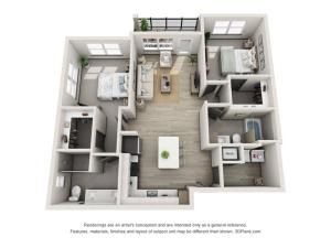 Siesta Key - B3 Floor Plan | 2 Bedroom with 2 Bath | 1074 Square Feet | Harbour at Westshore | Apartment Homes