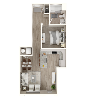 SD Floor Plan | Studio with 1 Bath | 689 Square Feet | The Walcott Jefferson Park | Apartment Homes