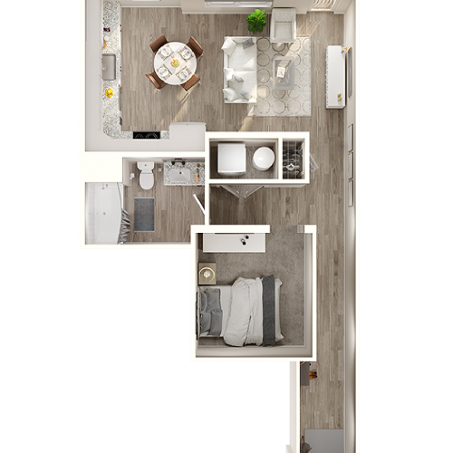 SE Floor Plan | Studio with 1 Bath | 703 Square Feet | The Alton Jefferson Park | Apartment Homes