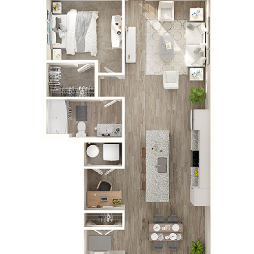 1A Floor Plan | 1 Bedroom with 1 Bath | 895 Square Feet | The Walcott Jefferson Park | Apartment Homes