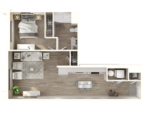 1E Floor Plan | 1 Bedroom with 1 Bath | 734 Square Feet | The Walcott Jefferson Park | Apartment Homes
