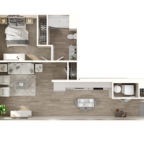1E Floor Plan | 1 Bedroom with 1 Bath | 734 Square Feet | The Alton Jefferson Park | Apartment Homes