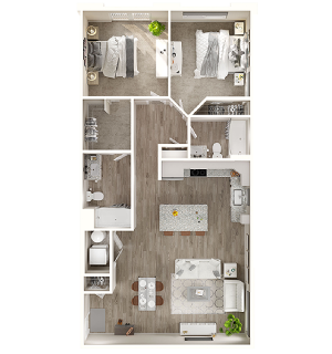 2A Floor Plan | 2 Bedroom with 2 Bath | 1099 Square Feet | The Walcott Jefferson Park | Apartment Homes