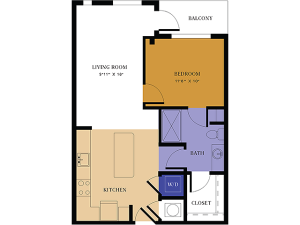 A1 Floor Plan | 1 Bedroom 1 Bath | 713 Square Feet | Alton East | Apartment Homes