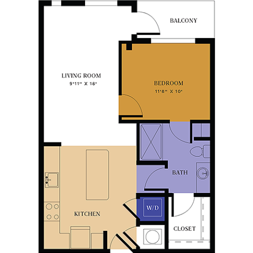 A1 Floor Plan | 1 Bedroom 1 Bath | 713 Square Feet | Alton East | Apartment Homes