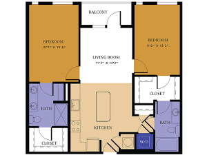 B1 Floor Plan | 2 Bedroom 2 Bath | 1075 Square Feet | Alton East | Apartment Homes