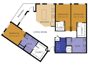 C1 Floor Plan | 3 Bedroom 2 Bath | 1560 Square Feet | Alton East | Apartment Homes