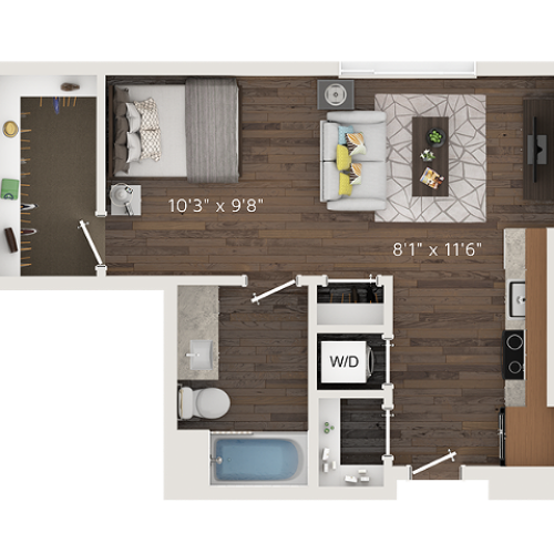 S2 Floor Plan | 0 with 1 Bath | 467 Square Feet | Park Avenue  | Apartment Homes