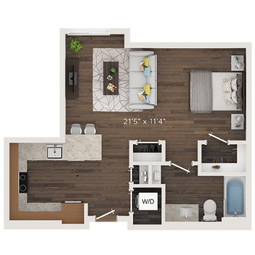 S4 Floor Plan | 0 with 1 Bath | 520 Square Feet | Park Avenue  | Apartment Homes