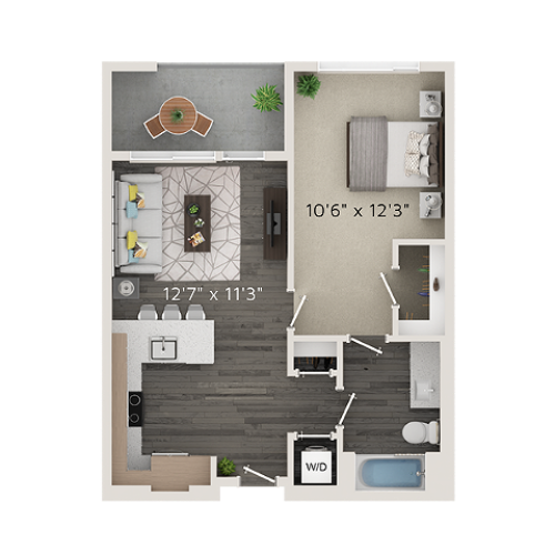 A4 Floor Plan | 1 Bedroom with 1 Bath | 585 Square Feet | Park Avenue  | Apartment Homes