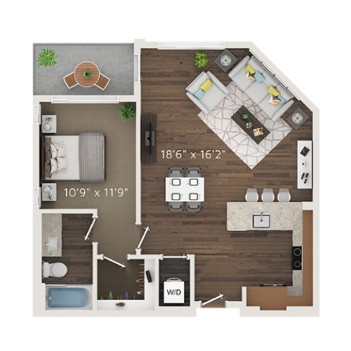A8 Floor Plan | 1 Bedroom with 1 Bath | 683 Square Feet | Park Avenue  | Apartment Homes