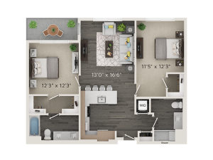 B2 Floor Plan | 2 Bedroom with 2 Bath | 959 Square Feet | Park Avenue  | Apartment Homes