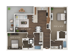 B4 Floor Plan | 2 Bedroom with 2 Bath | 1051 Square Feet | Park Avenue  | Apartment Homes