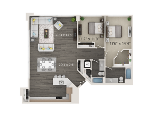 B5 Floor Plan | 2 Bedroom with 2 Bath | 1380 Square Feet | Park Avenue  | Apartment Homes