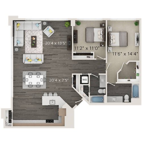 B5 Floor Plan | 2 Bedroom with 2 Bath | 1380 Square Feet | Park Avenue  | Apartment Homes