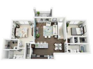 Excite Floor Plan | 2 Bedroom with 2 Bath | 1121 Square Feet | The Marq Highland Park | Apartment Homes