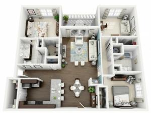Radiant Floor Plan | 3 Bedroom with 2 Bath | 1306 Square Feet | The Marq Highland Park | Apartment Homes