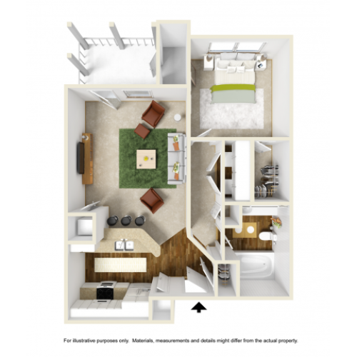 Iris with Sunroom Floor Plan | 1 Bedroom with 1 Bath | 697 Square Feet | Summer Park | Apartment Homes